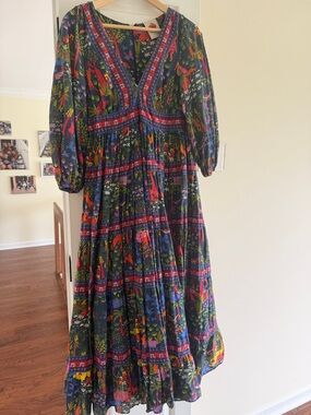 FARM Rio Navy Maxi Dress with Multicolor Floral & Bird Print